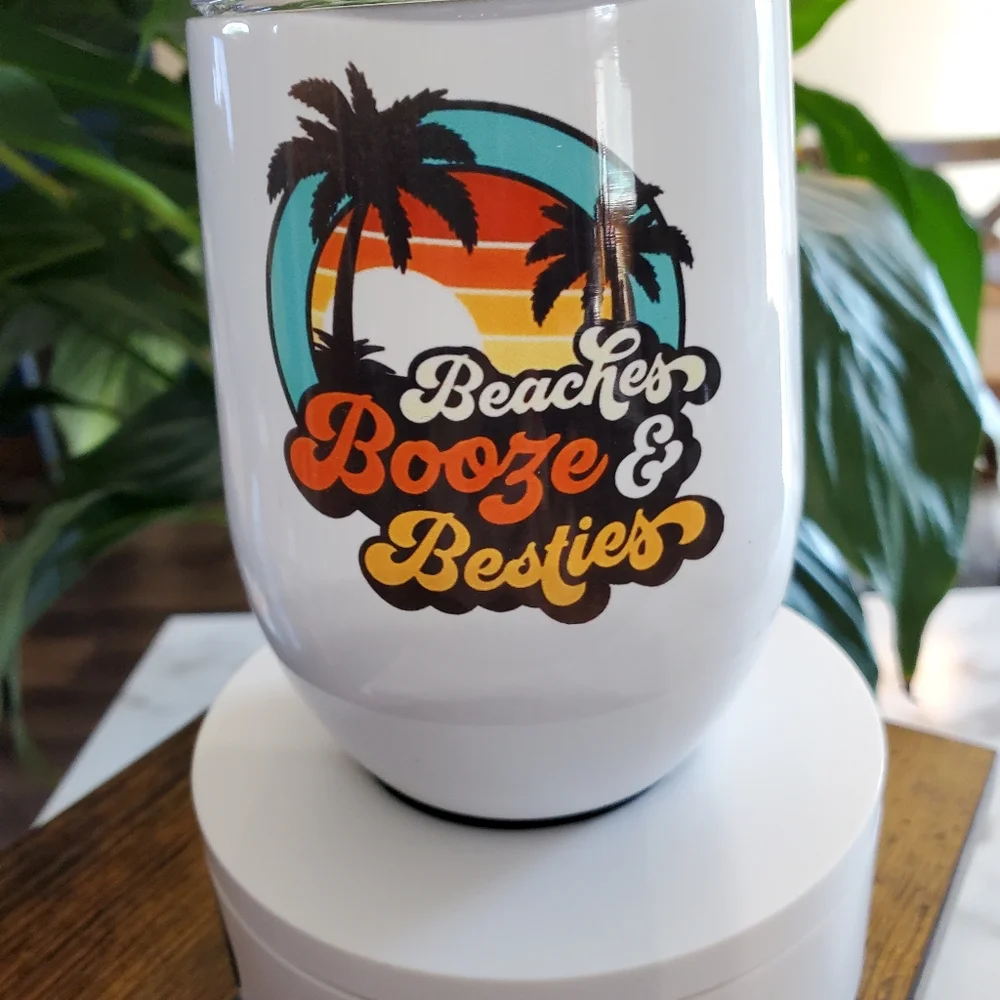2 Beaches Booze & Beasties 12 oz Wine Cup Tumbler's